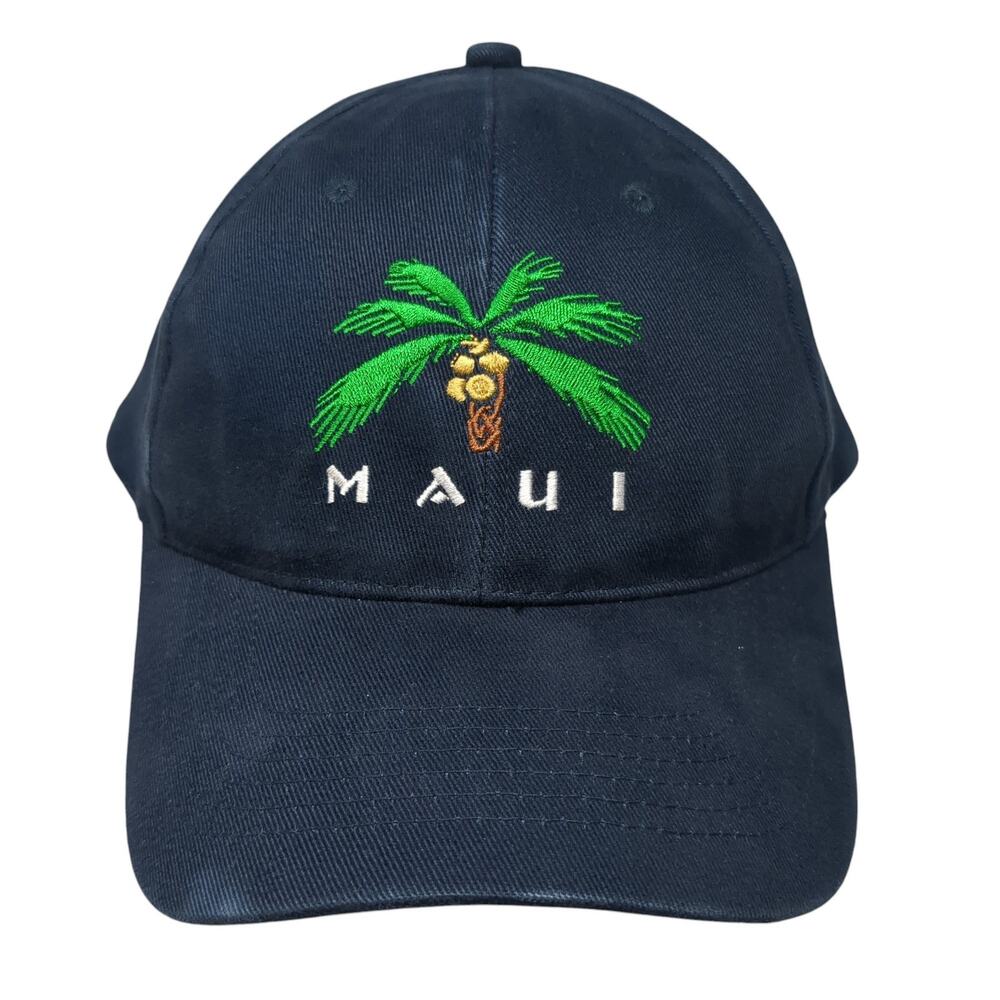 Maui Snapback Hat Blue One Size Adjustable Embroidered Palm Tree Hawaiian